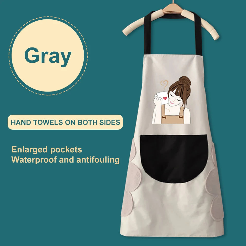 Hand Towel Apron Waterproof Stain Home Kitchen Cooking Waist Korean Creative Cute Bear Hanging Neck Towel Apron Oversleeve