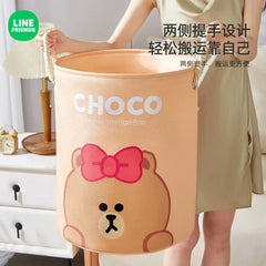 LINE FRIENDS Brown Household Dirty Clothes Basket Kawaii Bathroom Portable Oxford Cloth Foldable Thickened Toy Storage Bucket