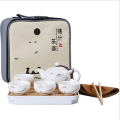 Tea Set Ceramic Material Utensils Ceremony One Pot Four Cup Dry Bubble Tray Outdoor Travel Bag Gift Kung Fu Chinese Teaware