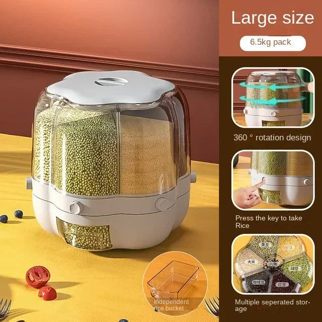 Kitchen Storage Container Large Food Storage Container 360° Rotating Rice Barrels Sealed Cereal Dispenser Rice Tank Grain Box