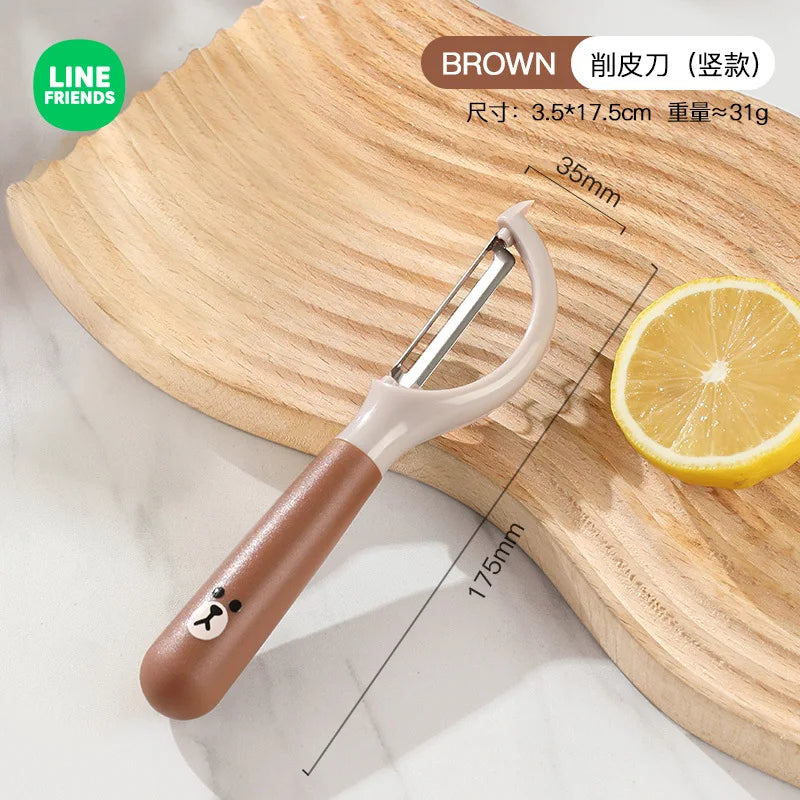 Line Friends Cartoon Brown Sally Kitchen Multifunctional Paring Knife Kawaii Fruit Stainless Steel Peeling Knife