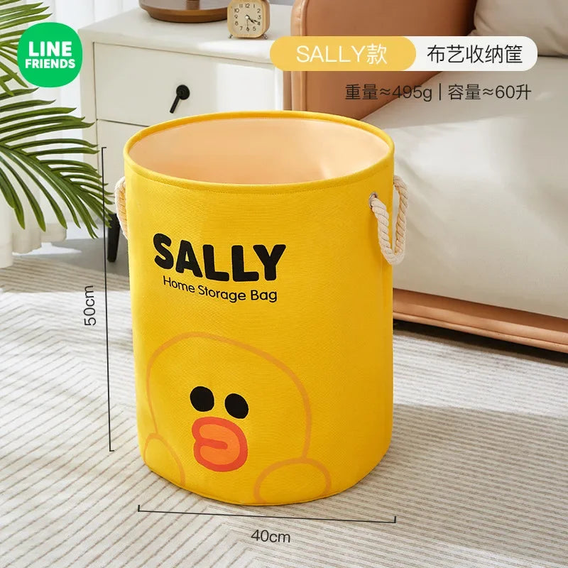 LINE FRIENDS Brown Household Dirty Clothes Basket Kawaii Bathroom Portable Oxford Cloth Foldable Thickened Toy Storage Bucket