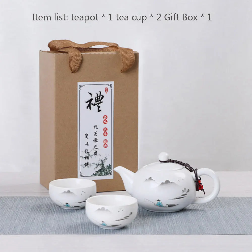 Tea Set Ceramic Material Utensils Ceremony One Pot Four Cup Dry Bubble Tray Outdoor Travel Bag Gift Kung Fu Chinese Teaware