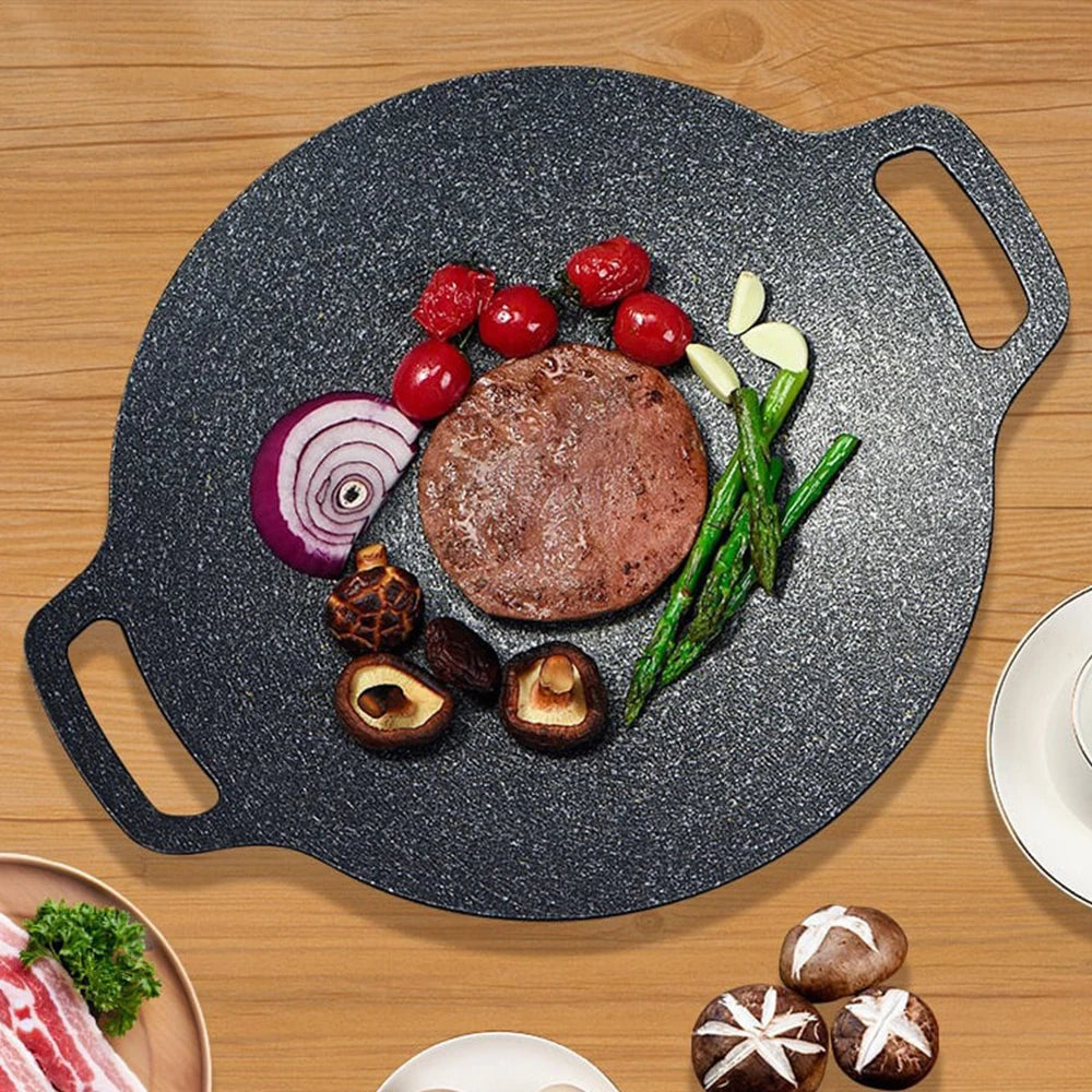 30/33/36/39cm Grill Pan Korean Round Non-Stick Barbecue Plate Outdoor Travel Camping BBQ Frying Pan Barbecue Accessories