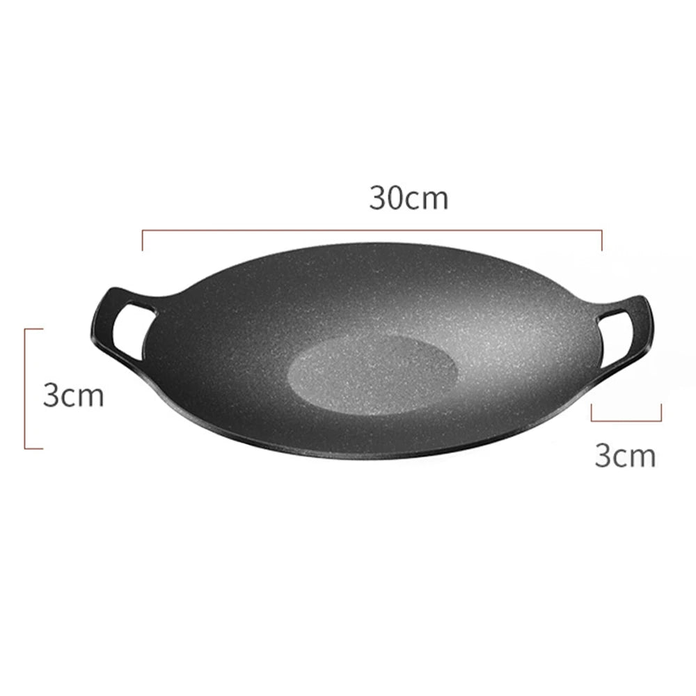 30/33/36/39cm Grill Pan Korean Round Non-Stick Barbecue Plate Outdoor Travel Camping BBQ Frying Pan Barbecue Accessories