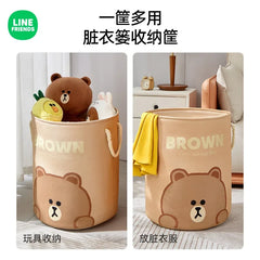 LINE FRIENDS Brown Household Dirty Clothes Basket Kawaii Bathroom Portable Oxford Cloth Foldable Thickened Toy Storage Bucket