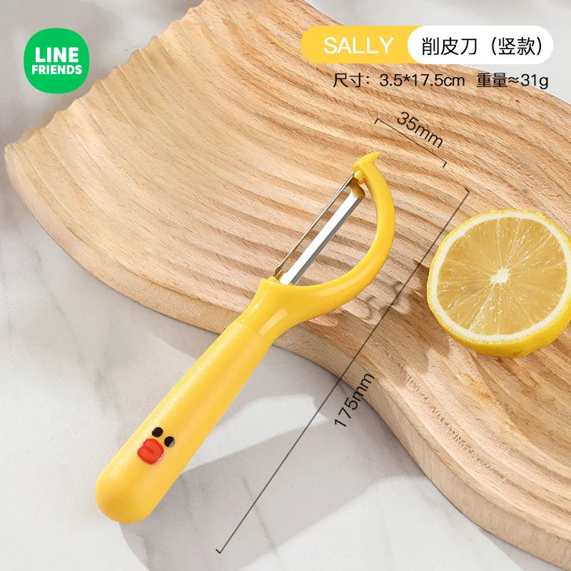 Line Friends Cartoon Brown Sally Kitchen Multifunctional Paring Knife Kawaii Fruit Stainless Steel Peeling Knife