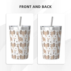 Cute Wild Animal African Cup with Straw Thermos Bottle Coffee Stainless Steel Double-layer Insulation Travel Mug Vacuum Flask