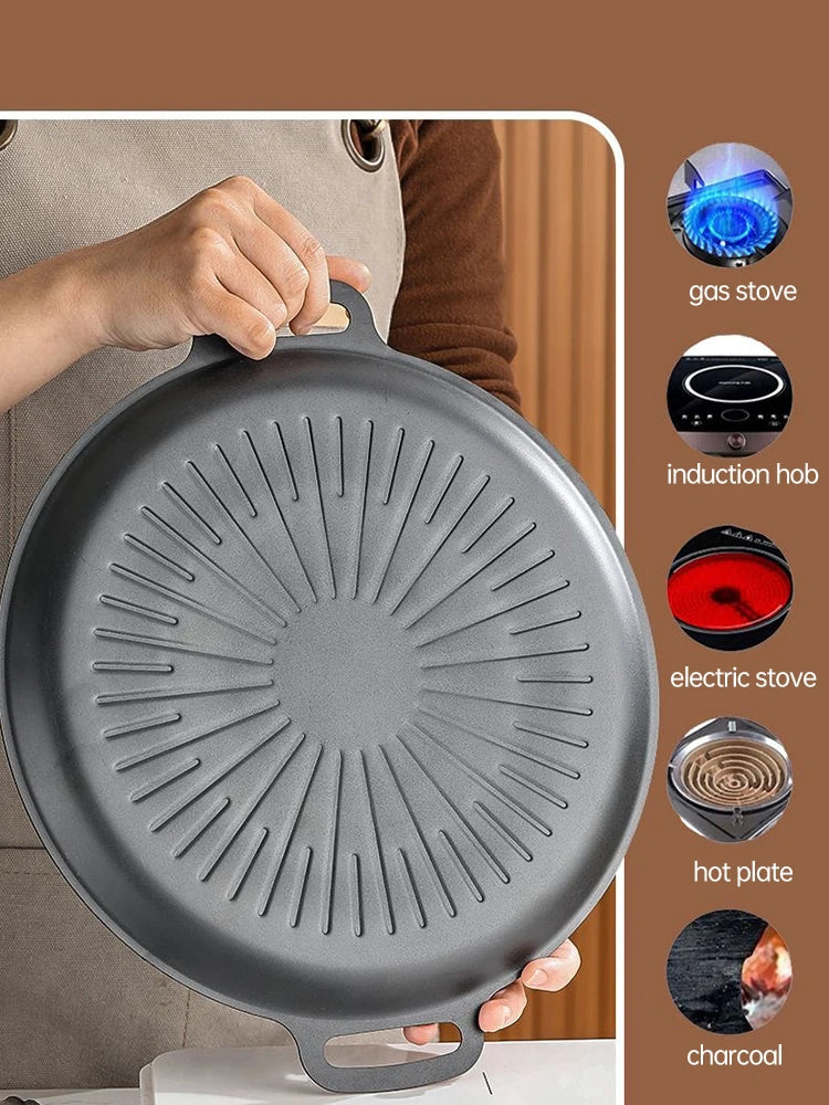 Non-stick Frying Barbecue Dish Multi-Griddle Iron Plate Induction Cooker Baking Tray Set Korean Grill Pan