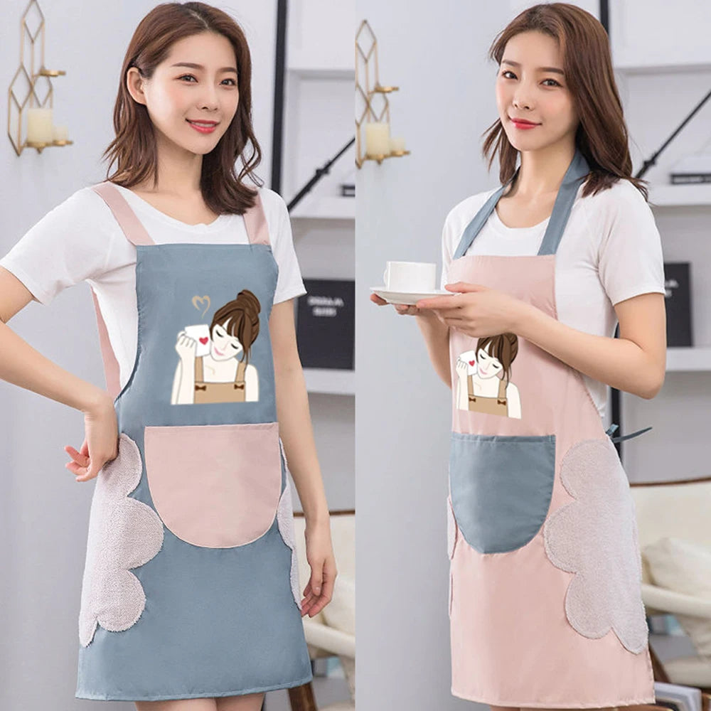 Hand Towel Apron Waterproof Stain Home Kitchen Cooking Waist Korean Creative Cute Bear Hanging Neck Towel Apron Oversleeve