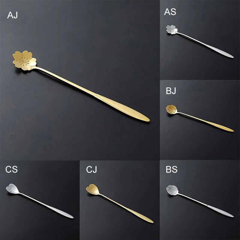 Stainless Steel Coffee Spoon Spoon Ice Cream Dessert Spoon Long Handle Korean Soup Spoon Kitchen Gadget