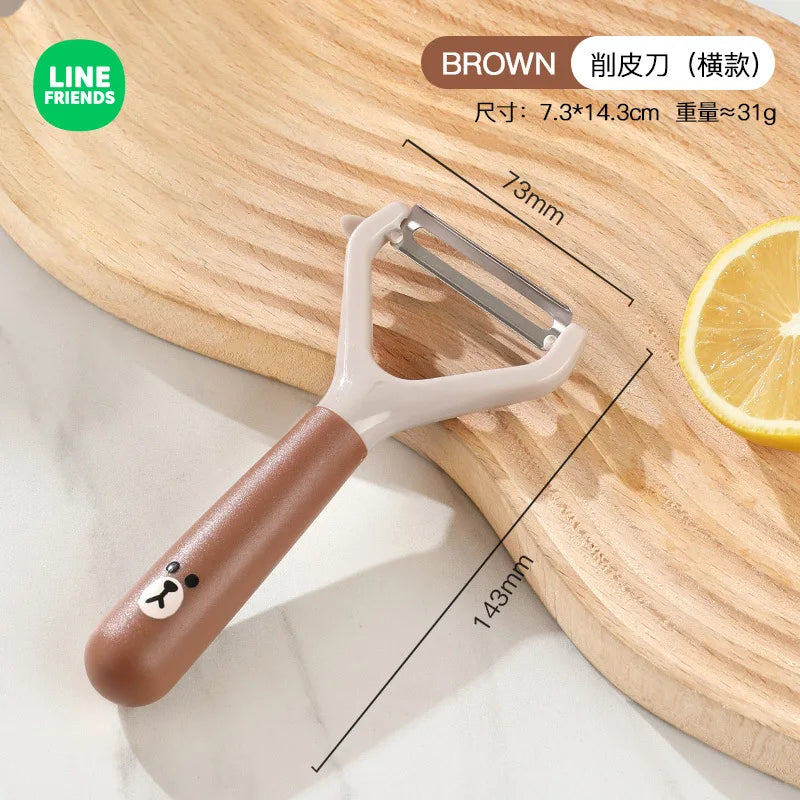 Line Friends Cartoon Brown Sally Kitchen Multifunctional Paring Knife Kawaii Fruit Stainless Steel Peeling Knife