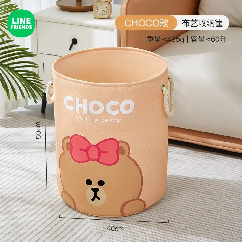 LINE FRIENDS Brown Household Dirty Clothes Basket Kawaii Bathroom Portable Oxford Cloth Foldable Thickened Toy Storage Bucket