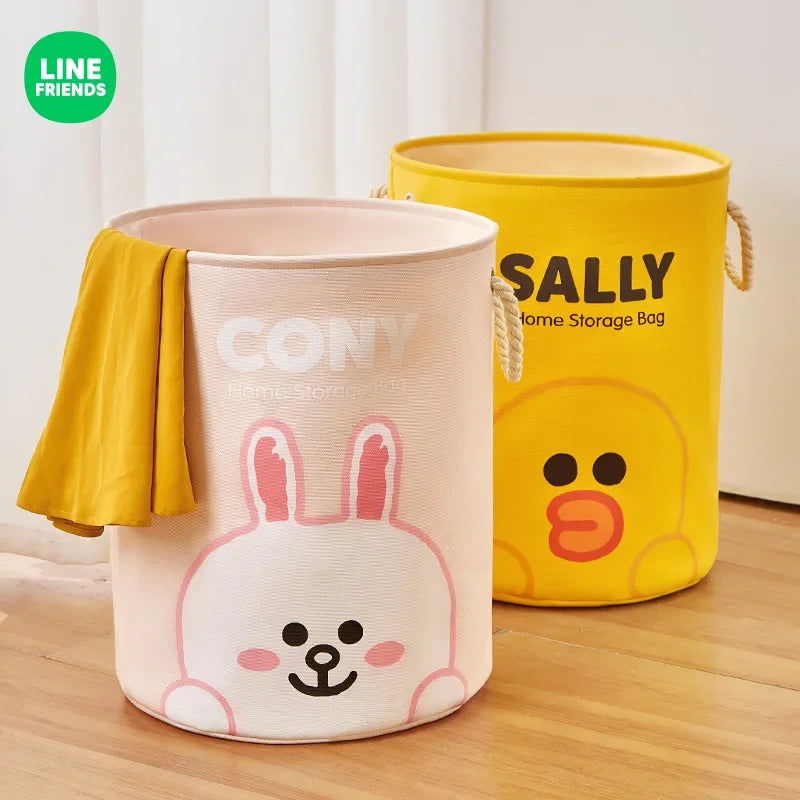 LINE FRIENDS Brown Household Dirty Clothes Basket Kawaii Bathroom Portable Oxford Cloth Foldable Thickened Toy Storage Bucket