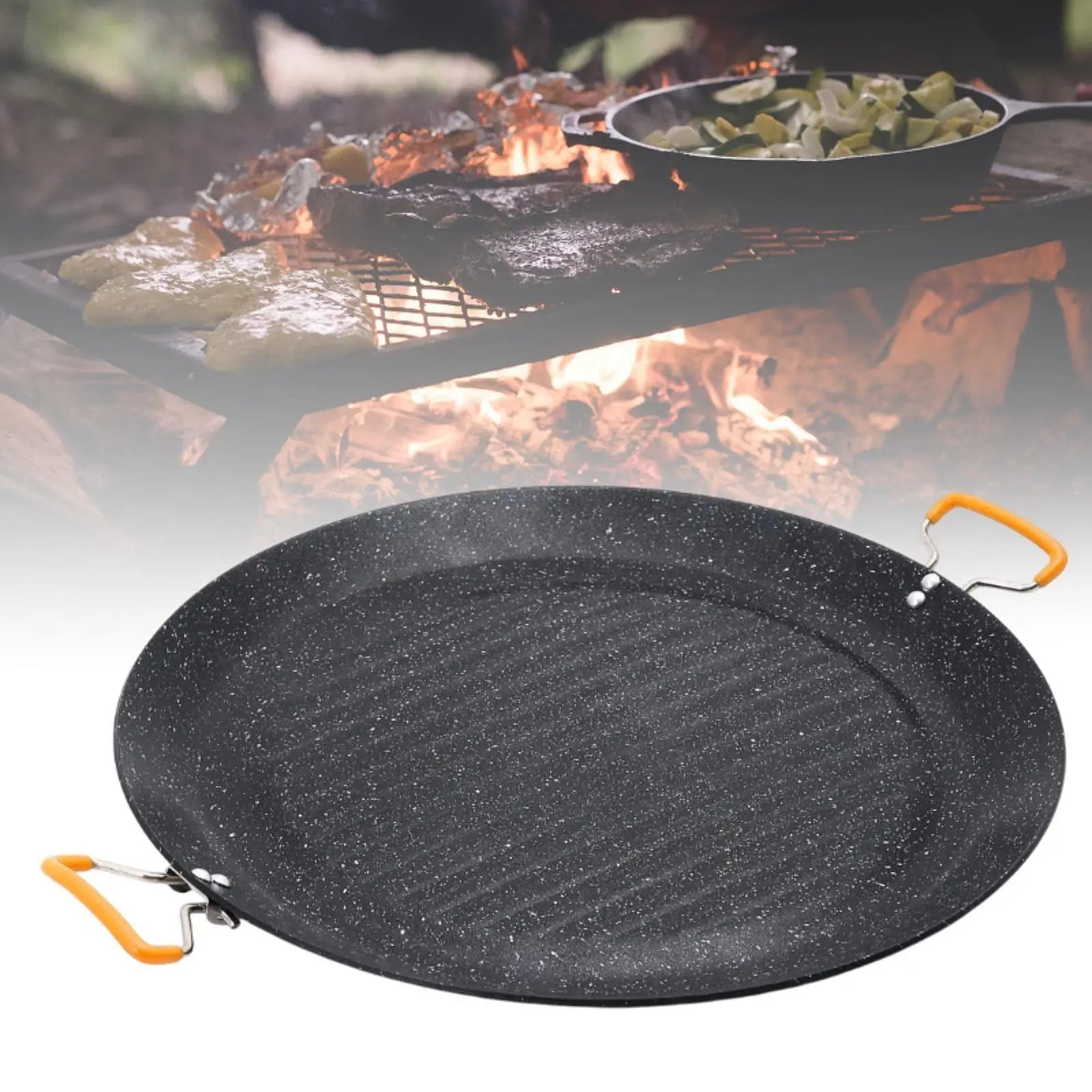 Korean BBQ Grill Pan with Handles Round for Picnic Home Kitchen Barbecue