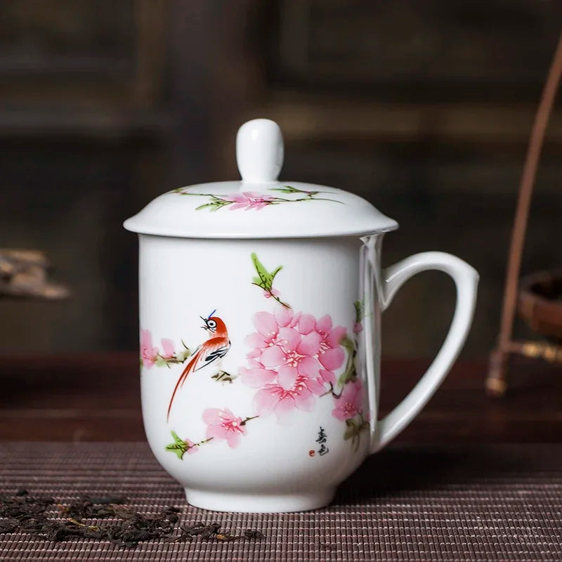 Jingdezhen Ceramics High Capacity Tea Cup Office with Cover Teacup Home Porcelain Water Cup Teaware Supplies Tea Infuser