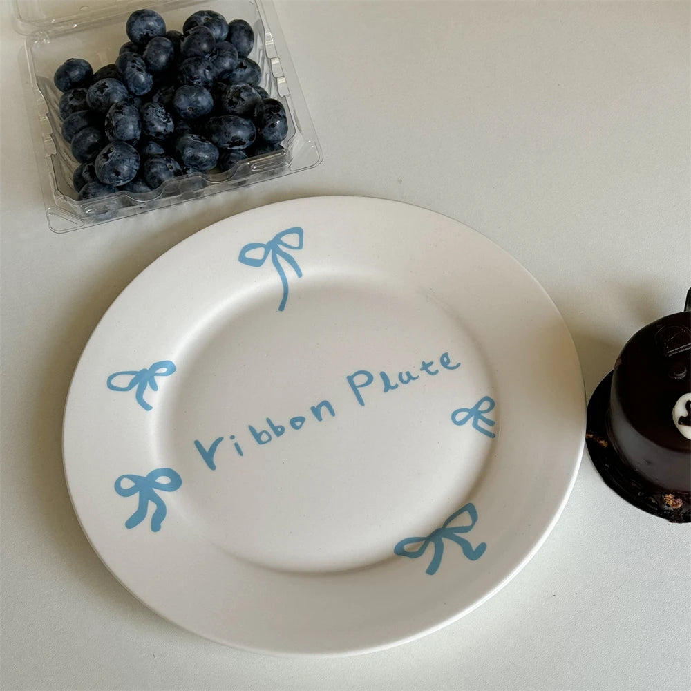 Korean Cute Bow Coffee Cup Plate Ceramic Plate Dessert Plate Kitchen Plates Sets Dinner Plates