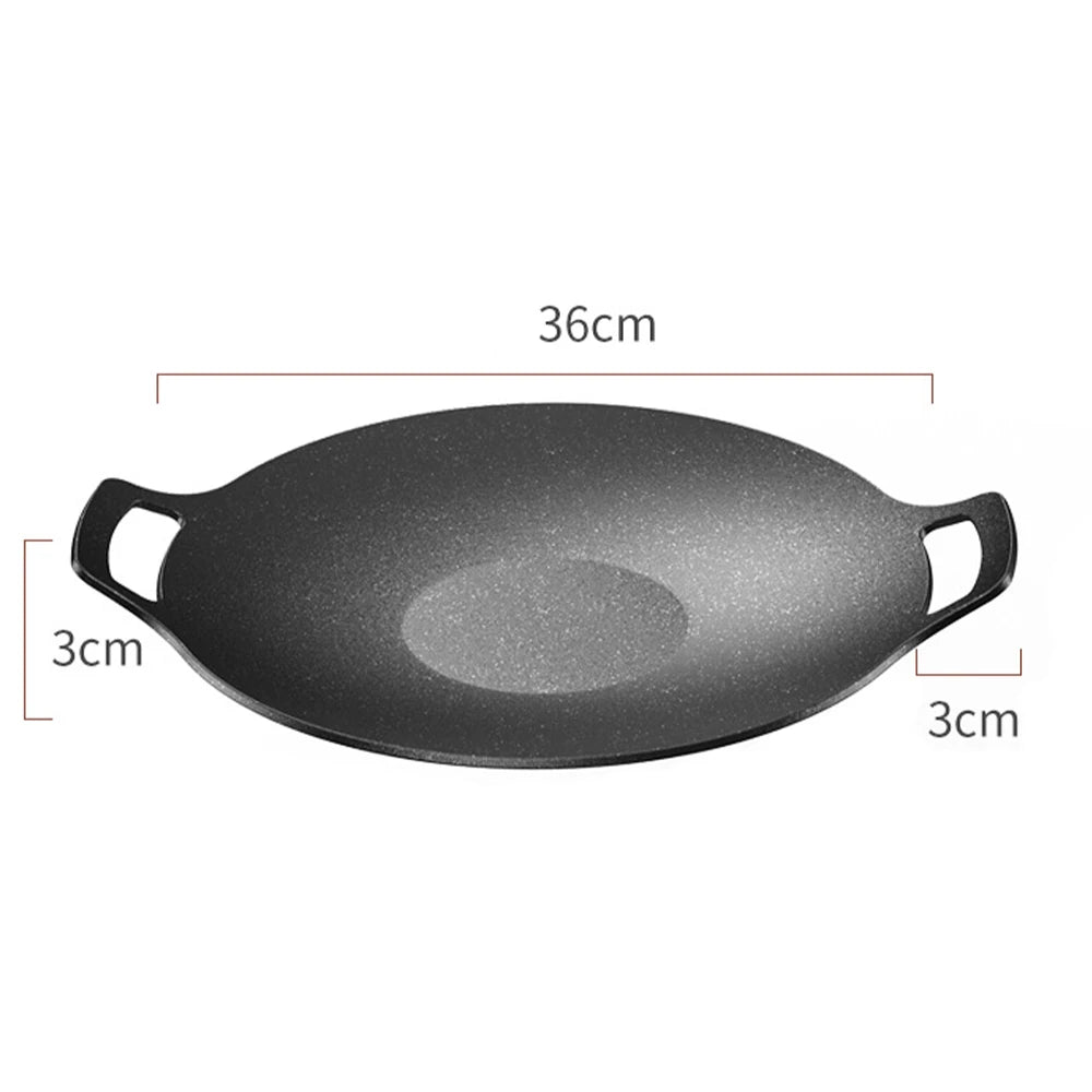 30/33/36/39cm Grill Pan Korean Round Non-Stick Barbecue Plate Outdoor Travel Camping BBQ Frying Pan Barbecue Accessories