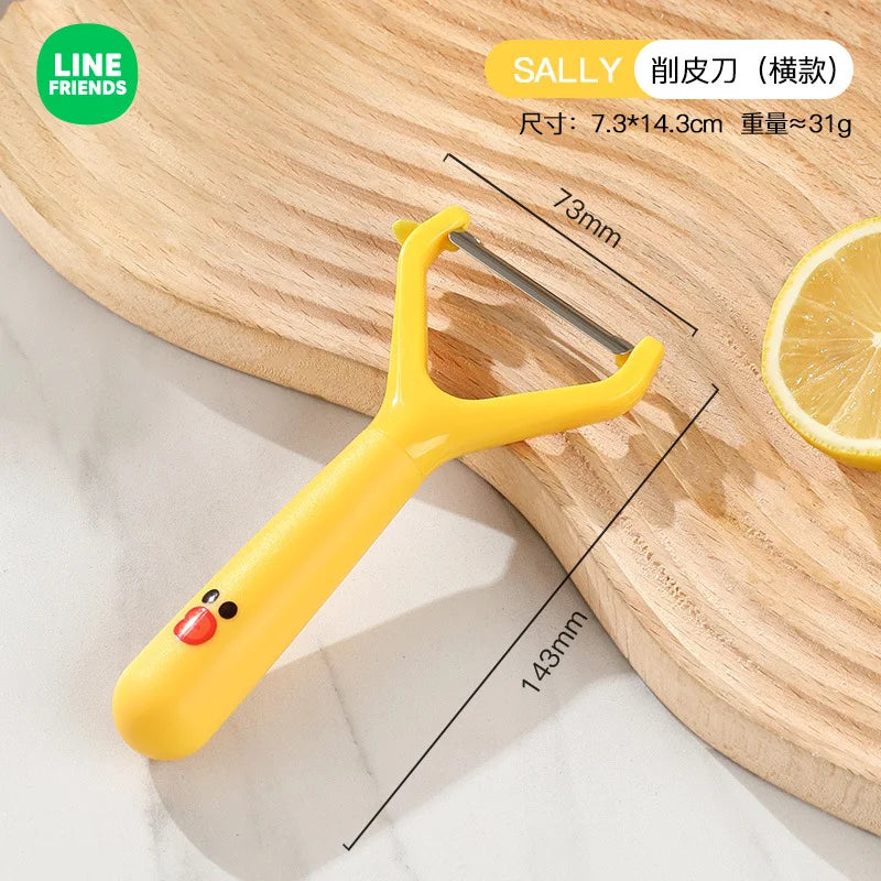 Line Friends Cartoon Brown Sally Kitchen Multifunctional Paring Knife Kawaii Fruit Stainless Steel Peeling Knife