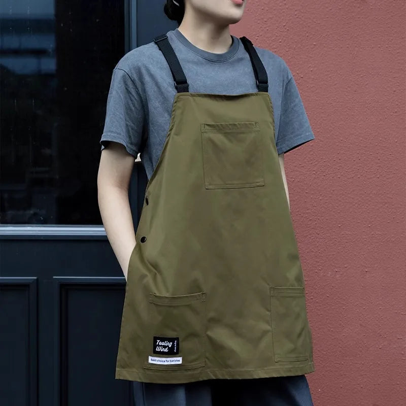 Kitchen Catering Waterproof Apron with Pockets for Men and Women Anti-hair Adult Bibs Waiter Work Clothes for Coffee Pet Store