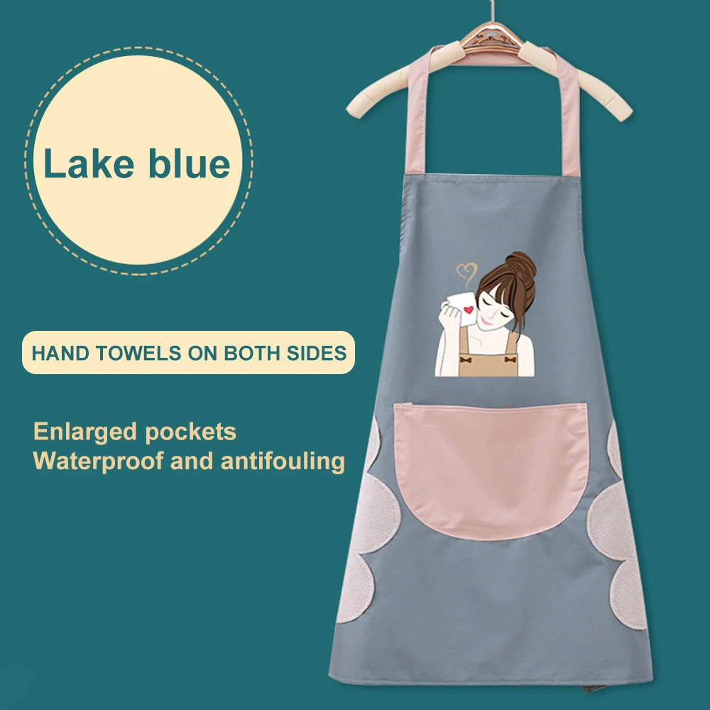 Hand Towel Apron Waterproof Stain Home Kitchen Cooking Waist Korean Creative Cute Bear Hanging Neck Towel Apron Oversleeve