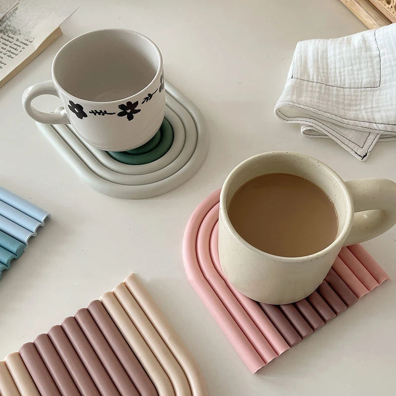 Silicone Heat-resistant Tea Mats Anti-slip Irregular Coffee Cup Pad  Kitchen Multi-function Mug Placemat Ins Korean Table Decor