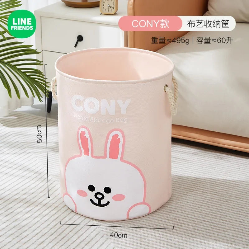 LINE FRIENDS Brown Household Dirty Clothes Basket Kawaii Bathroom Portable Oxford Cloth Foldable Thickened Toy Storage Bucket