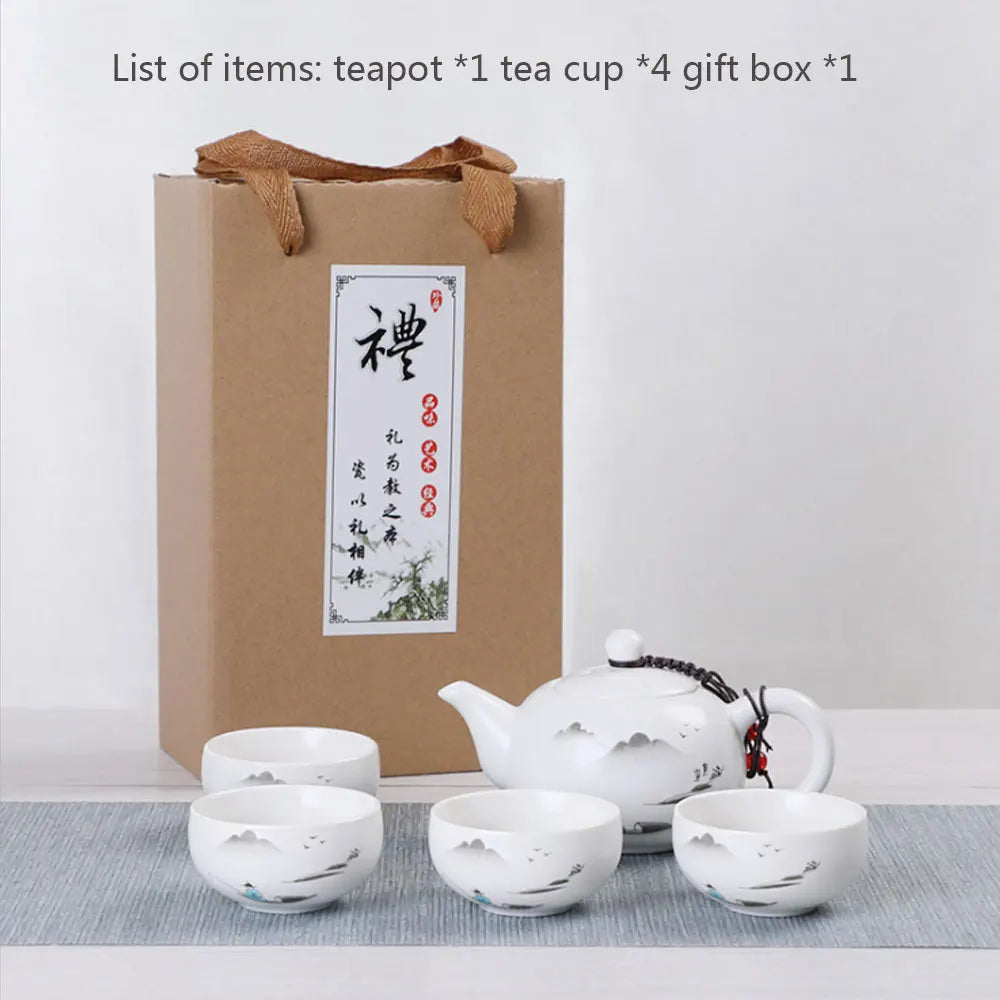 Tea Set Ceramic Material Utensils Ceremony One Pot Four Cup Dry Bubble Tray Outdoor Travel Bag Gift Kung Fu Chinese Teaware