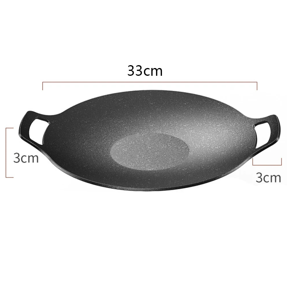 30/33/36/39cm Grill Pan Korean Round Non-Stick Barbecue Plate Outdoor Travel Camping BBQ Frying Pan Barbecue Accessories