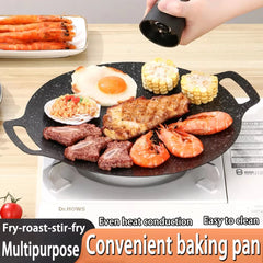 Korean BBQ Grill Pan Smokeless Round Griddle Pan Barbecue Plate Indoor Outdoor Grilling Frying Pan with Heat-resistant holder