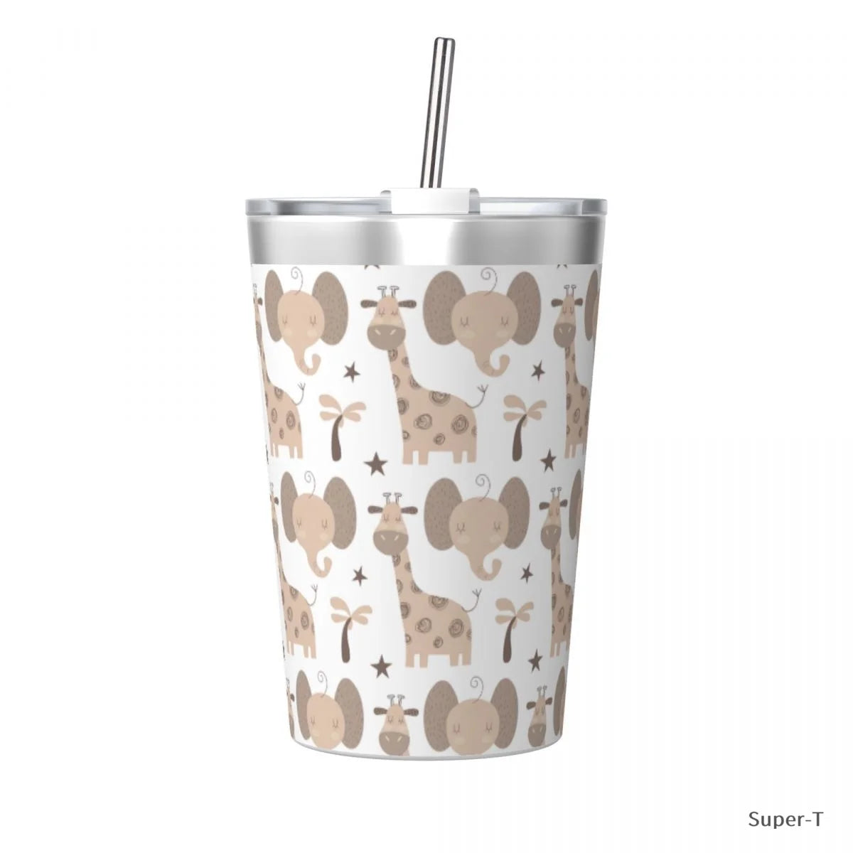 Cute Wild Animal African Cup with Straw Thermos Bottle Coffee Stainless Steel Double-layer Insulation Travel Mug Vacuum Flask