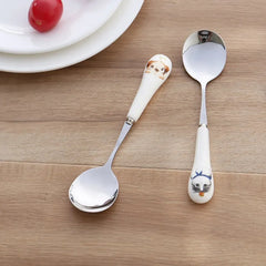 Korean Creative Cartoon Animal Ceramic Handle Stainless Steel Spoon Coffee Tea Spoon Child Meal Spoon Household Kitchen Supplies