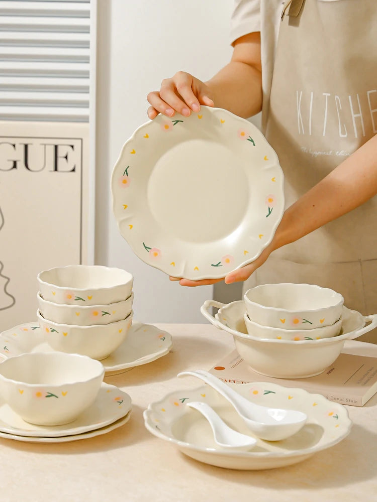 Underglaze Ceramic Printing Tableware Household Rice Bowl Binaural Soup Bowl Breakfast Fish Plate Kitchen Tableware