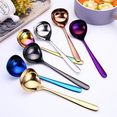 2pcs set, colorful stainless steel soup spoon for dinner serving, long handle ladle, korean noodle spoon, kitchen spoon cooking