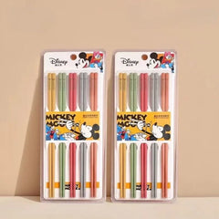 5 Pairs Disney Mickey Kitchen Tableware Japanese Chopsticks Sushi Sticks Reusable Metal Korean Chopsticks Set Alloy Tableware