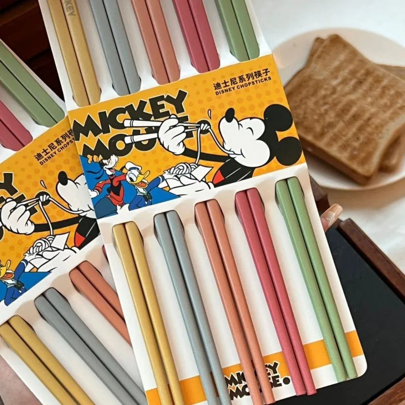 5 Pairs Disney Mickey Kitchen Tableware Japanese Chopsticks Sushi Sticks Reusable Metal Korean Chopsticks Set Alloy Tableware