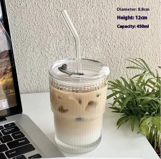 Portable Coffee Cup with Lid and Straw