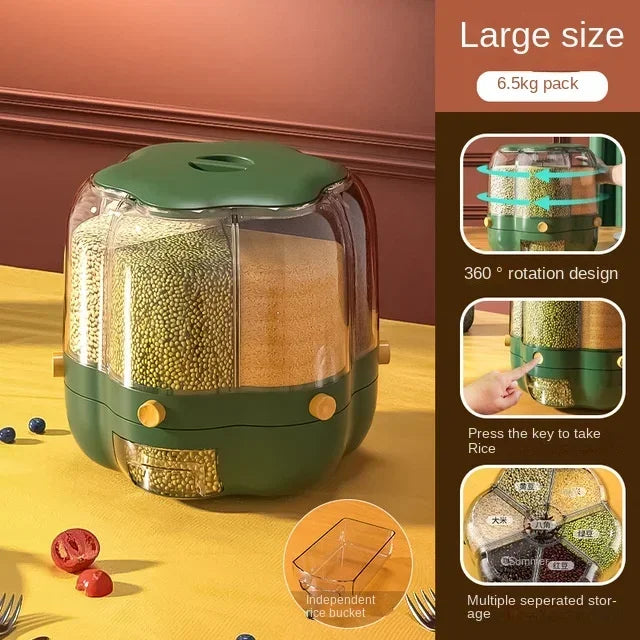 Kitchen Storage Container Large Food Storage Container 360° Rotating Rice Barrels Sealed Cereal Dispenser Rice Tank Grain Box