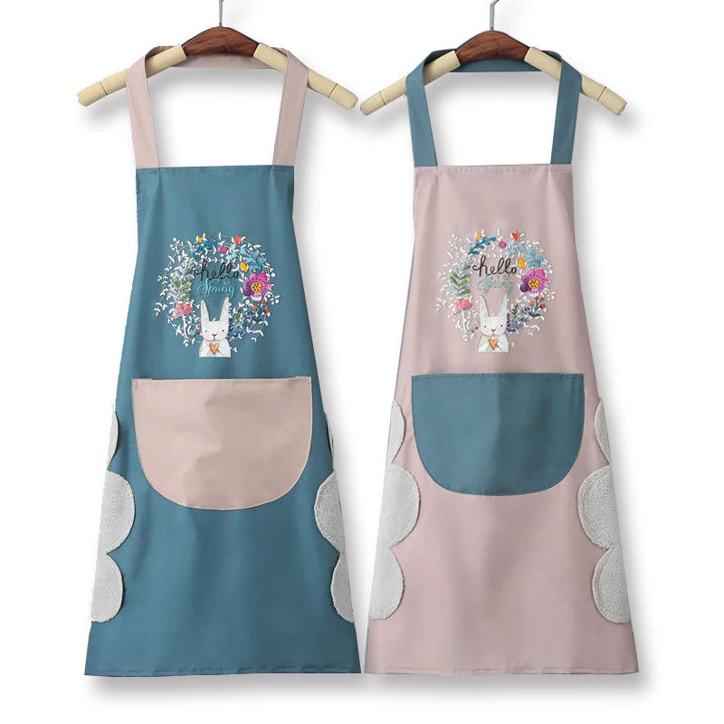 PVC Waterproof Kitchen Apron Oil Resistant Material Korean Style Kitchen Helper Couple's Popular, Internet Celebrity, Apro, 1Pc