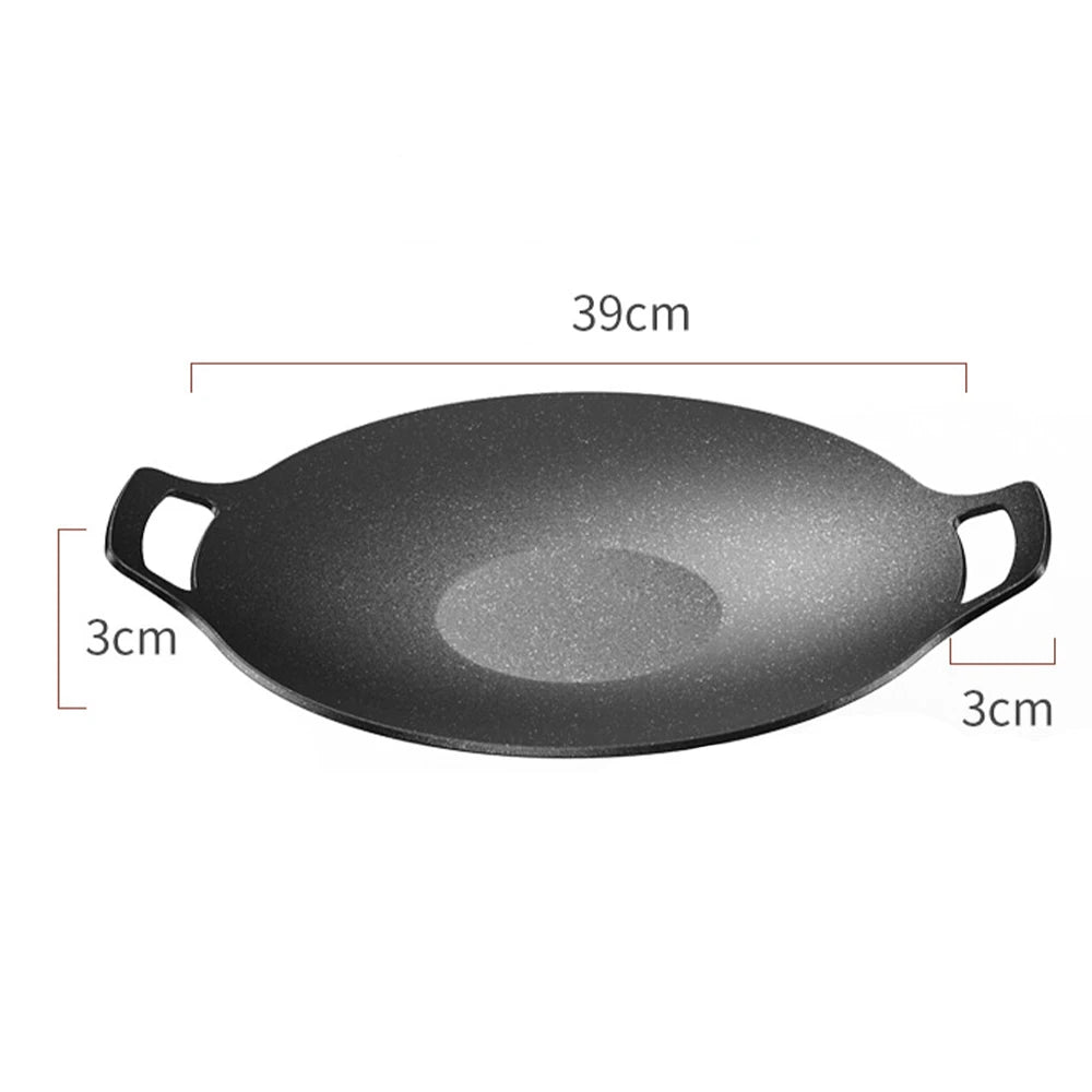 30/33/36/39cm Grill Pan Korean Round Non-Stick Barbecue Plate Outdoor Travel Camping BBQ Frying Pan Barbecue Accessories