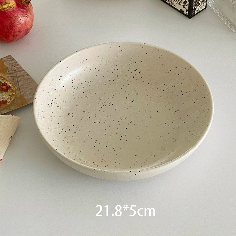 Retro Splash-ink Ceramic Dessert Plates Home Simple Round Dish Plate Bowl Tableware Set Korean Cake Salad Pasta Platter Cafe