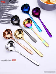 2pcs set, colorful stainless steel soup spoon for dinner serving, long handle ladle, korean noodle spoon, kitchen spoon cooking