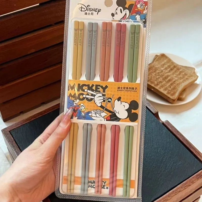 5 Pairs Disney Mickey Kitchen Tableware Japanese Chopsticks Sushi Sticks Reusable Metal Korean Chopsticks Set Alloy Tableware