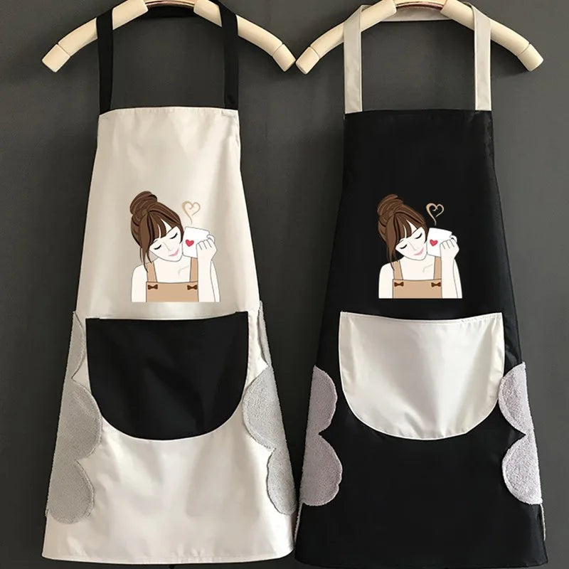 Hand Towel Apron Waterproof Stain Home Kitchen Cooking Waist Korean Creative Cute Bear Hanging Neck Towel Apron Oversleeve