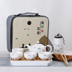 Tea Set Ceramic Material Utensils Ceremony One Pot Four Cup Dry Bubble Tray Outdoor Travel Bag Gift Kung Fu Chinese Teaware