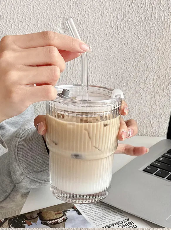 Portable Coffee Cup with Lid and Straw